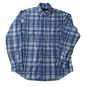 Ralph Lauren Men’s Blue Plaid 100% Cotton Stretch Large Button Down